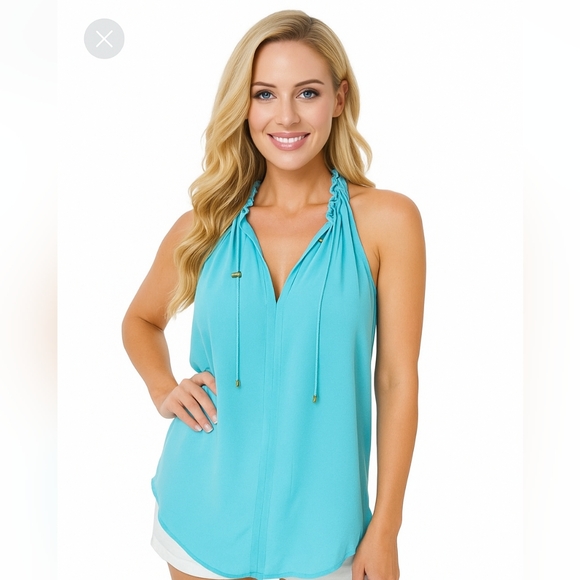 Trina Turk Electric Blue Silk Blouse M  Luxe Evening or Work Top - Picture 1 of 11
